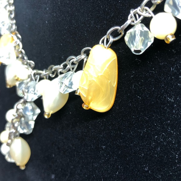 Y Drop Necklace Stones Pearls Beads White Clear & Gold. 1980s - Picture 3 of 6